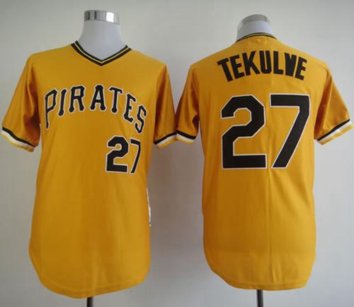 Mitchell And Ness Pirates #27 Kent Tekulve Yellow Throwback Stitched MLB Jersey