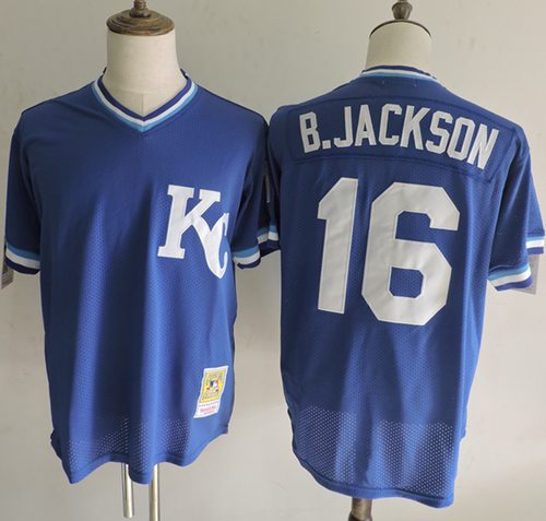 Mitchell And Ness Royals #16 Bo Jackson Blue Throwback Stitched MLB Jersey