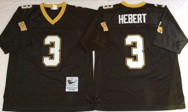 Mitchell And Ness Saints #3 Bobby Hebert Black Throwback Stitched NFL Jerseys Mitchell And Ness Saints #3 Bobby Hebert Black Throwback Stitched NFL Jerseys