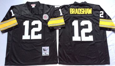Mitchell And Ness Steelers #12 Terry Bradshaw Black Throwback Stitched NFL Jersey