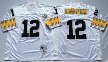 Mitchell And Ness Steelers #12 Terry Bradshaw white Throwback Stitched NFL Jersey