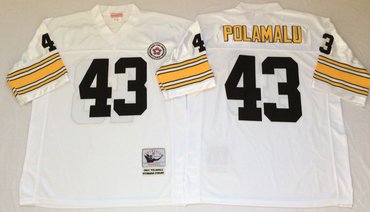 Mitchell And Ness Steelers #43 Troy Polamalu white Throwback Stitched NFL Jersey