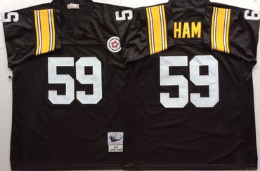 Mitchell And Ness Steelers #59 Ham Black Throwback Stitched NFL Jersey