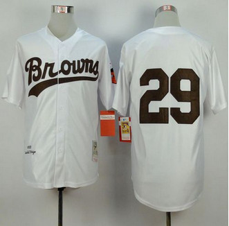 Mitchell and Ness 1953 St. Louis Browns #29 Satchel Paige White Throwback Stitched Baseball Jersey Mitchell and Ness 1953 St. Louis Browns #29 Satchel Paige White Throwback Stitched Baseball Jersey