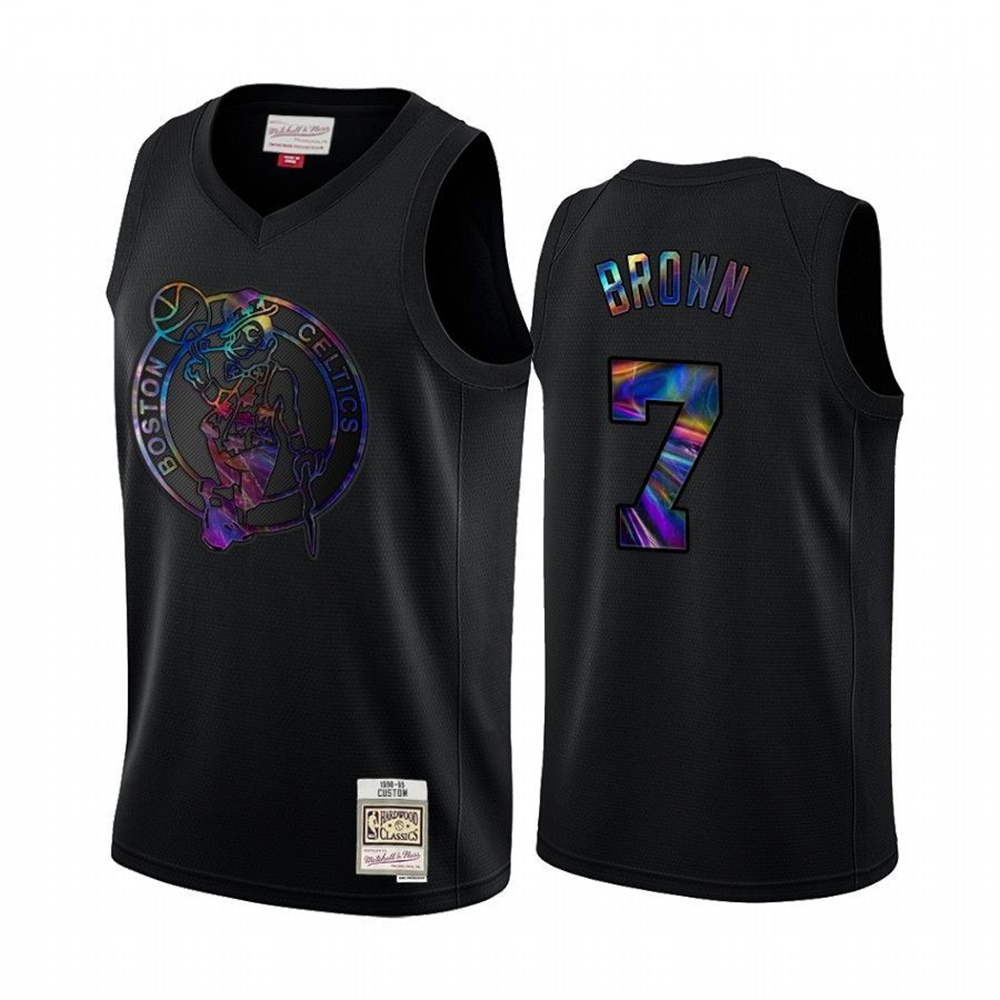 Mitchell and Ness Celtics #7 Jaylen Brown Men's Iridescent HWC Limited NBA Jersey - Black Mitchell and Ness Celtics #7 Jaylen Brown Men's Iridescent HWC Limited NBA Jersey - Black