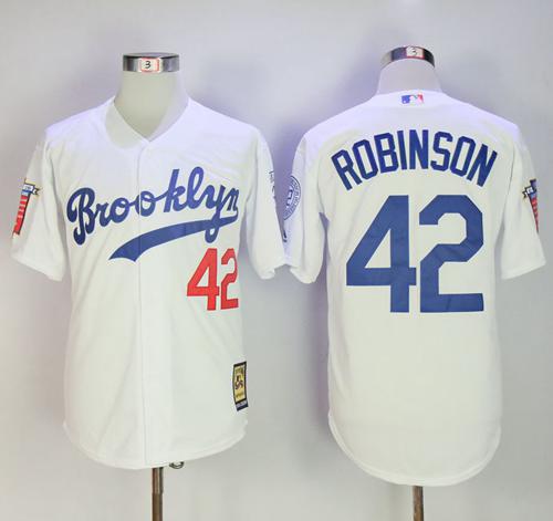 Mitchell and Ness Dodgers #42 Jackie Robinson Stitched White Throwback MLB Jersey
