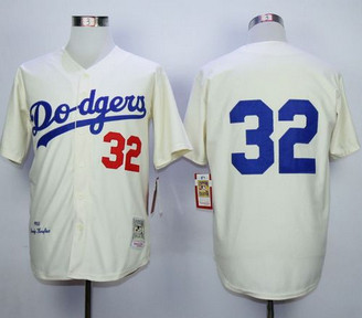 Mitchell and Ness Los Angeles Dodgers #32 Sandy Koufax Cream Throwback MLB Jersey