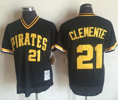 Mitchell and Ness Pirates #21 Roberto Clemente Stitched Black Throwback MLB Jersey