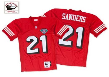 Mitchell and Ness San Francisco 49ers #21 Deion Sanders Red With 50TH 1996 Stitched NFL Jersey