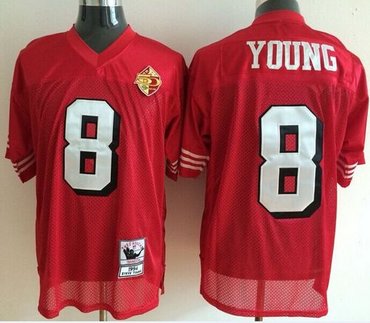 Mitchell and Ness San Francisco 49ers #8 Steve Young Red With 50TH 1996 Stitched NFL Jersey