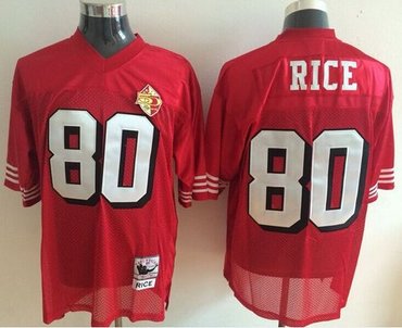 Mitchell and Ness San Francisco 49ers #80 Jerry Rice Red With 50TH 1996 Stitched NFL Jersey