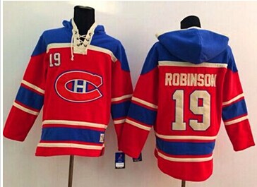 Montreal Canadiens #19 Larry Robinson Red Sawyer Hooded Sweatshirt Stitched NHL Jersey