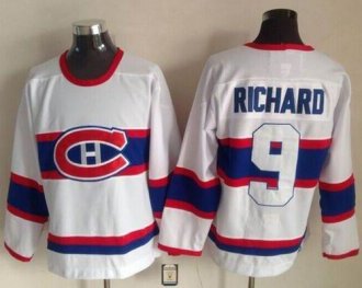 Montreal Canadiens #9 Maurice Richard White CCM Throwback Stitched NHL Jersey