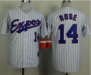 Montreal Expos #14 Pete Rose White(Black Strip) Mitchell And Ness 1982 Throwback Stitched Baseball Jersey Montreal Expos #14 Pete Rose White(Black Strip) Mitchell And Ness 1982 Throwback Stitched Baseball Jersey