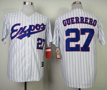 Montreal Expos #27 Vladimir Guerrero White Blue Strip Mitchell and Ness 2000 Throwback Baseball Jersey Montreal Expos #27 Vladimir Guerrero White Blue Strip Mitchell and Ness 2000 Throwback Baseball Jersey