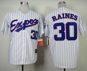 Montreal Expos #30 Tim Raines White Blue Strip Mitchell and Ness 1982 Throwback Baseball Jersey Montreal Expos #30 Tim Raines White Blue Strip Mitchell and Ness 1982 Throwback Baseball Jersey