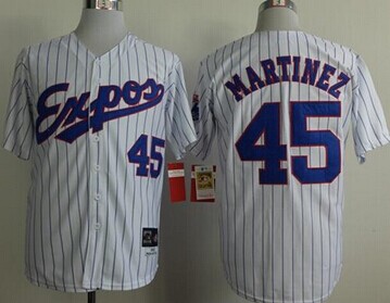 Montreal Expos #45 Pedro Martinez White(Black Strip) Mitchell And Ness 1982 Throwback Stitched Baseball Jersey Montreal Expos #45 Pedro Martinez White(Black Strip) Mitchell And Ness 1982 Throwback Stitched Baseball Jersey