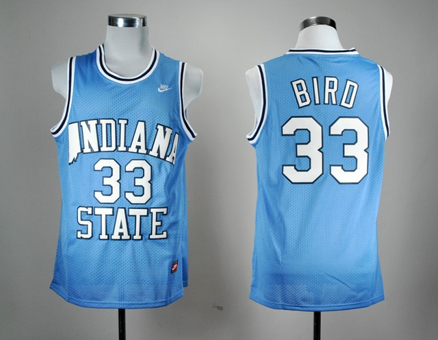 NBA NCAA Indiana State Sycamores Larry Bird 33 Blue College Basketball Hardwood Legends Jersey
