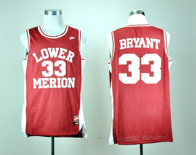 NBA NCAA Lower Merion High School Kobe Bryant 33 Red Basketball Throwback Jersey