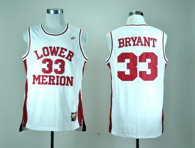 NBA NCAA Lower Merion High School Kobe Bryant 33 White Basketball Throwback Jersey