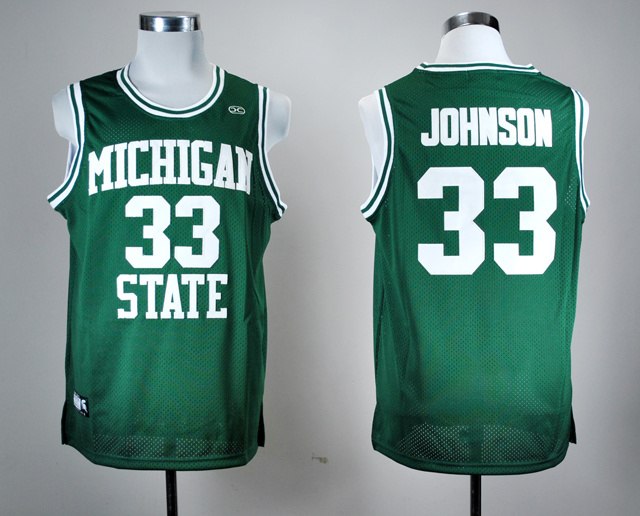 NBA NCAA Michigan State Spartans Earvin Magic Johnson 33 Green College Hardwood Legends Basketball Jersey