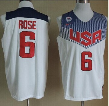 NEW 2014 Team USA #6 Derrick Rose White Stitched NBA Jersey