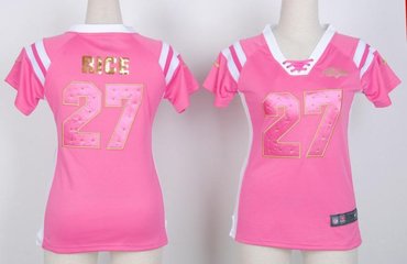 NEW Baltimore Ravens Ray Rice 27 Women Draft Him Shimmer V-Neck T-Shirt - Pink
