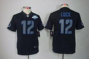 NEW Colts #12 Andrew Luck Black Impact With 30TH Seasons Patch Youth Stitched NFL Limited Jersey