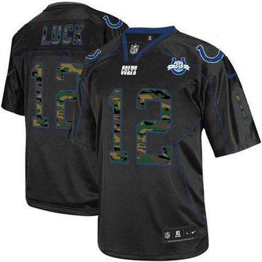 NEW Colts #12 Andrew Luck Black With 30TH Seasons Patch Men's Stitched NFL Elite Camo Fashion Jersey NEW Colts #12 Andrew Luck Black With 30TH Seasons Patch Men's Stitched NFL Elite Camo Fashion Jersey