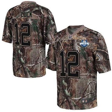 NEW Colts #12 Andrew Luck Camo With 30TH Seasons Patch Men's Stitched NFL Realtree Elite Jersey