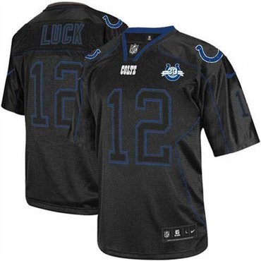 NEW Colts #12 Andrew Luck Lights Out Black With 30TH Seasons Patch Men's Stitched NFL Elite Jersey NEW Colts #12 Andrew Luck Lights Out Black With 30TH Seasons Patch Men's Stitched NFL Elite Jersey