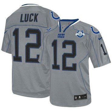 NEW Colts #12 Andrew Luck Lights Out Grey With 30TH Seasons Patch Men's Stitched NFL Elite Jersey