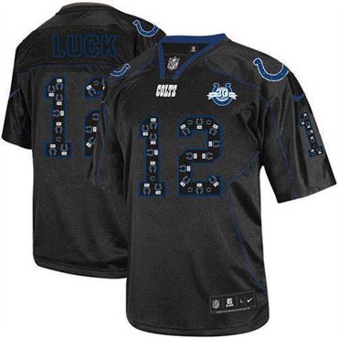 NEW Colts #12 Andrew Luck New Lights Out Black With 30TH Seasons Patch Men's Stitched NFL Elite Jersey NEW Colts #12 Andrew Luck New Lights Out Black With 30TH Seasons Patch Men's Stitched NFL Elite Jersey
