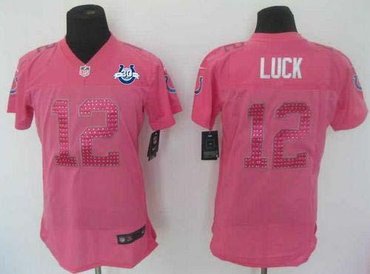 NEW Colts #12 Andrew Luck Pink Sweetheart With 30TH Seasons Patch Women's Stitched NFL Elite Jersey