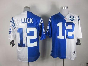 NEW Colts #12 Andrew Luck Royal Blue&White With 30TH Seasons Patch Men's Stitched NFL Elite Split Jersey NEW Colts #12 Andrew Luck Royal Blue&White With 30TH Seasons Patch Men's Stitched NFL Elite Split Jersey