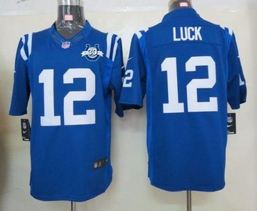 NEW Colts #12 Andrew Luck Royal Blue Team Color With 30TH Seasons Patch Men's Stitched NFL Limited Jersey NEW Colts #12 Andrew Luck Royal Blue Team Color With 30TH Seasons Patch Men's Stitched NFL Limited Jersey