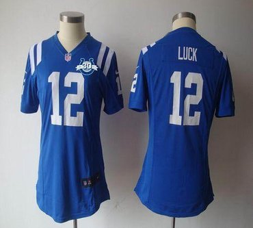 NEW Colts #12 Andrew Luck Royal Blue Team Color With 30TH Seasons Patch Women's NFL Game Jersey