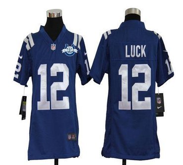 NEW Colts #12 Andrew Luck Royal Blue Team Color With 30TH Seasons Patch Youth Stitched NFL Elite Jersey