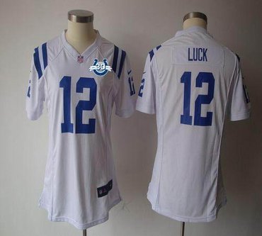 NEW Colts #12 Andrew Luck White With 30TH Seasons Patch Women's NFL Game Jersey