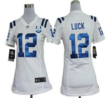 NEW Colts #12 Andrew Luck White With 30TH Seasons Patch Women's Stitched NFL Elite Jersey