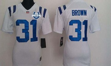 NEW Colts #31 Donald Brown White With 30TH Seasons Patch Women's Stitched NFL Elite Jersey