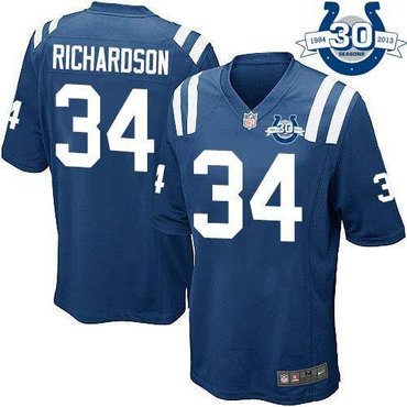 NEW Colts #34 Trent Richardson Royal Blue Team Color With 30TH Seasons Patch Men's Stitched NFL Game Jersey NEW Colts #34 Trent Richardson Royal Blue Team Color With 30TH Seasons Patch Men's Stitched NFL Game Jersey