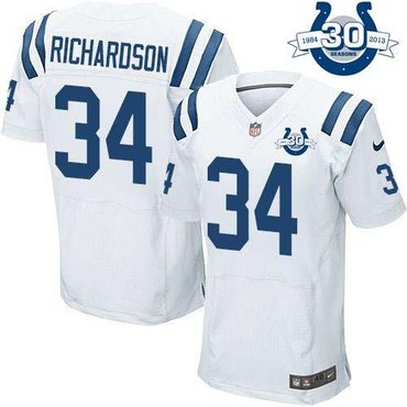 NEW Colts #34 Trent Richardson White With 30TH Seasons Patch Men's Stitched NFL Elite Jersey NEW Colts #34 Trent Richardson White With 30TH Seasons Patch Men's Stitched NFL Elite Jersey