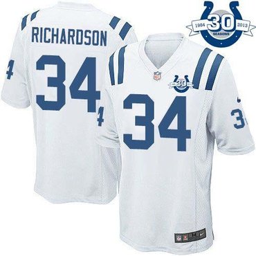 NEW Colts #34 Trent Richardson White With 30TH Seasons Patch Men's Stitched NFL Game Jersey NEW Colts #34 Trent Richardson White With 30TH Seasons Patch Men's Stitched NFL Game Jersey