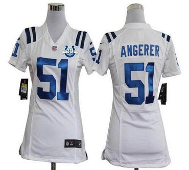 NEW Colts #51 Pat Angerer White With 30TH Seasons Patch Women's Stitched NFL Elite Jersey