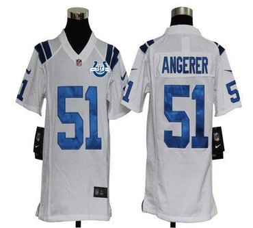 NEW Colts #51 Pat Angerer White With 30TH Seasons Patch Youth Stitched NFL Elite Jersey