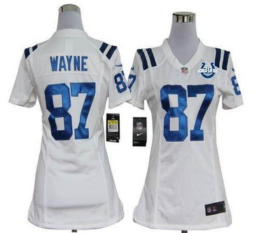NEW Colts #87 Reggie Wayne White With 30TH Seasons Patch Women's Stitched NFL Elite Jersey