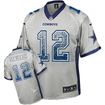NEW Dallas Cowboys 12 Roger Staubach Grey Stitched NFL Elite Drift Fashion Jersey NEW Dallas Cowboys 12 Roger Staubach Grey Stitched NFL Elite Drift Fashion Jersey