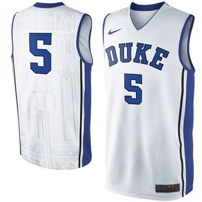 NEW Duke Blue Devils #5 Elite Replica Basketball Jersey - White NEW Duke Blue Devils #5 Elite Replica Basketball Jersey - White