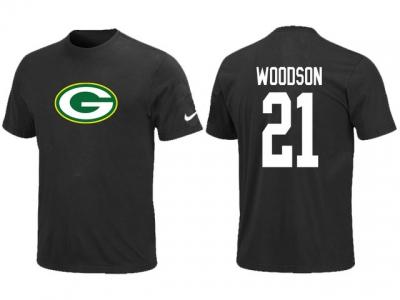 NEW Green Bay Packers #21 WOODSON Name & Number T-Shirt Black